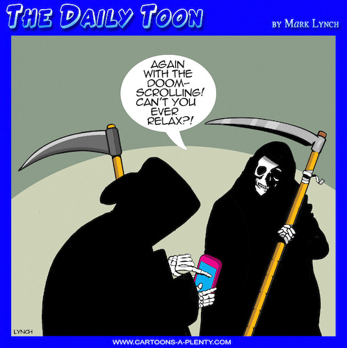 Cartoon: Doom scrolling (medium) by toons tagged angel,of,death,doomscrolling,learn,to,relax,angel,of,death,doomscrolling,learn,to,relax