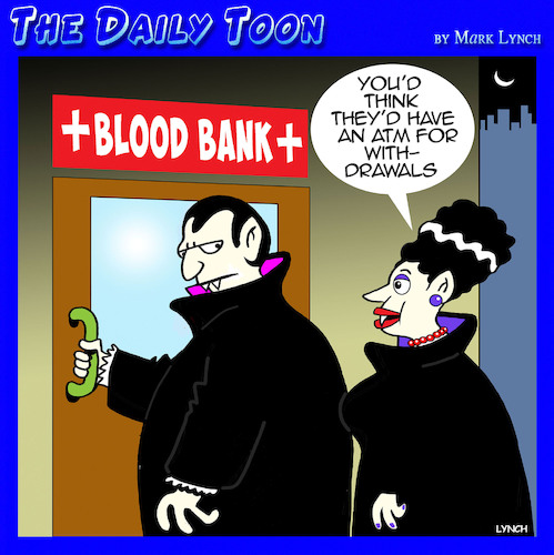 Cartoon: Dracula (medium) by toons tagged dracula,atm,blood,bank,auto,teller,mrs,dracula,atm,blood,bank,auto,teller,mrs