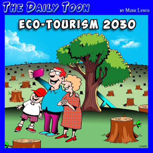 Cartoon: Eco tourism (medium) by toons tagged wood,chopping,tourism,forests,climate,change,wood,chopping,tourism,forests,climate,change