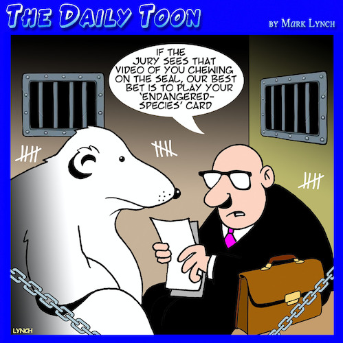 Cartoon: Endangered animals (medium) by toons tagged polar,bears,lawyers,seals,video,evidence,trial,by,jury,polar,bears,lawyers,seals,video,evidence,trial,by,jury