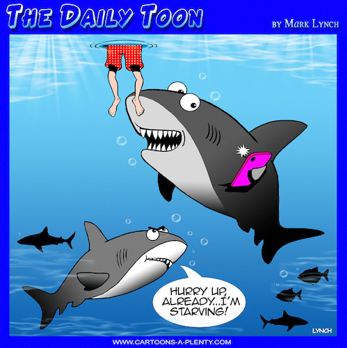 Cartoon: Feeding frenzy (medium) by toons tagged photographing,your,food,sharks,selfie,photographing,your,food,sharks,selfie