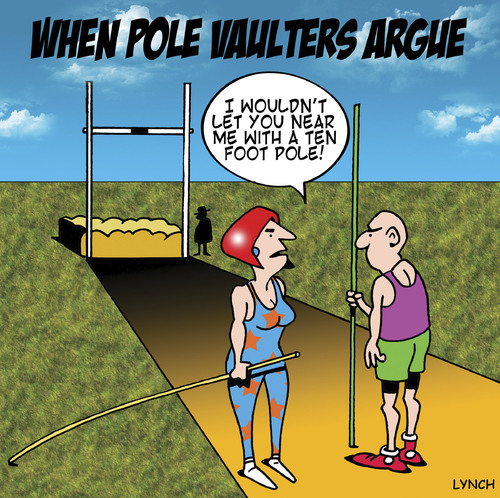 Cartoon: fighting pole vaulters (medium) by toons tagged pole,vaulting,olympics,athletics,high,jump,sport,relationships,love,divorce