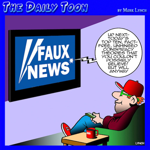Cartoon: Fox News (medium) by toons tagged conspiracy,theories,tv,news,rednecks,republican,party,conspiracy,theories,tv,news,rednecks,republican,party