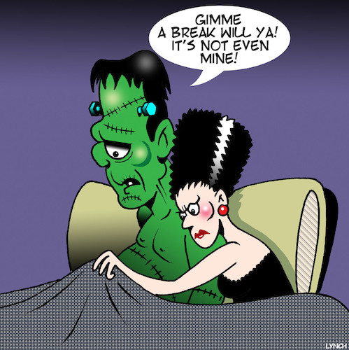 Cartoon: Frankenstein (medium) by toons tagged bride,of,frankenstein,small,bedroom,embarrassment,body,parts,bride,of,frankenstein,small,penis,bedroom,embarrassment,body,parts