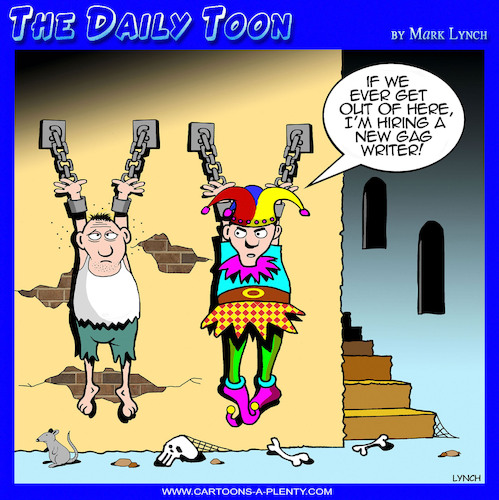 Cartoon: Gag writer (medium) by toons tagged court,jester,joke,writer,author,dungeons,torture,screenply,court,jester,joke,writer,author,dungeons,torture,screenply