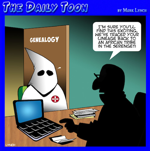 Cartoon: Genealagy (medium) by toons tagged ancestors,kkk,genealagy,serengeti,african,tribes,racist,ancestors,kkk,genealagy,serengeti,african,tribes,racist