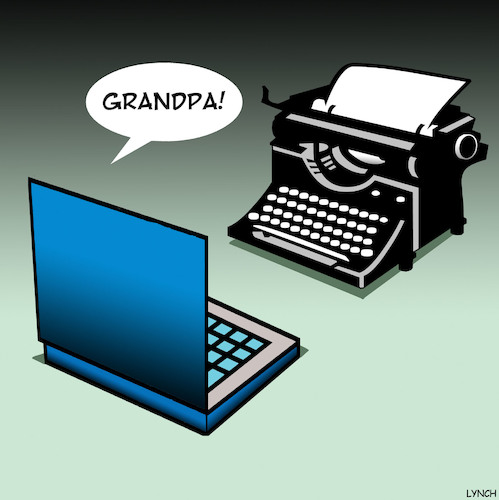 Cartoon: Grandpa (medium) by toons tagged typewriter,laptop,grandparents,computers,typewriter,laptop,grandparents,computers