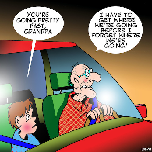 Cartoon: Grandpa (medium) by toons tagged grandparents,speeding,forgetful,alzheimers,memory,loss,grandchild,highway,patrol,destinations,grandparents,speeding,forgetful,alzheimers,memory,loss,grandchild,highway,patrol,destinations