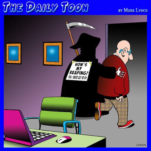 Cartoon: Grim Reaper (medium) by toons tagged death,reaper,hows,my,driving,surveys,apocalypse,death,reaper,hows,my,driving,surveys,apocalypse