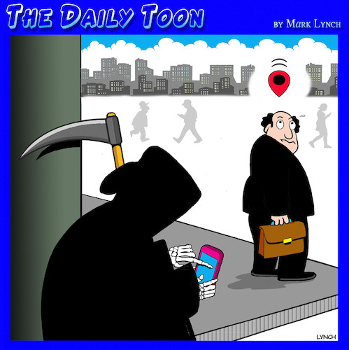 Cartoon: grim reaper (medium) by toons tagged gps,grip,reaper,angel,of,death,smart,phones,gps,grip,reaper,angel,of,death,smart,phones