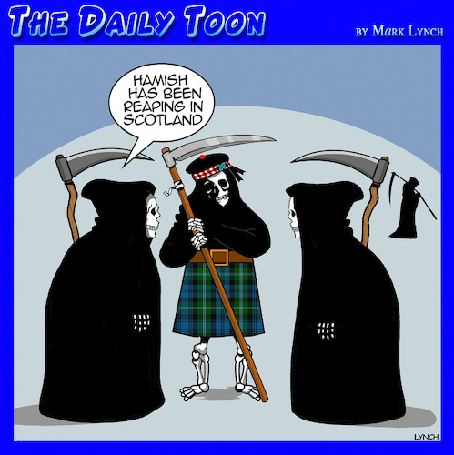 Cartoon: Grim Reaper (medium) by toons tagged kilts,reaper,scotland,kilts,reaper,scotland