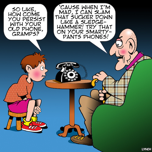 Cartoon: Hang up the phone (medium) by toons tagged grandparents,smartphones,phone,hang,ups,old,fashioned,phones,grandchildren,grandparents,smartphones,phone,hang,ups,old,fashioned,phones,grandchildren