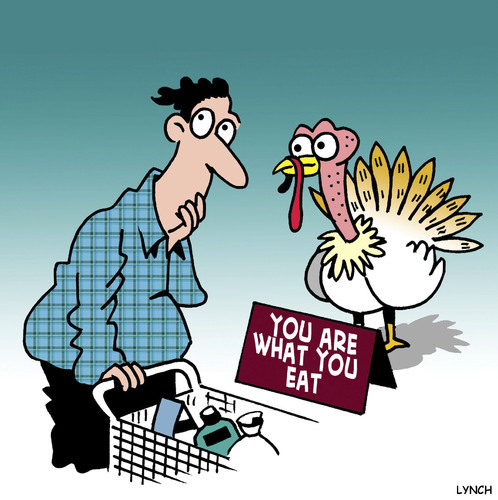 Cartoon: Hello turkey (medium) by toons tagged thanksgiving,turkey,food,poultry,supermarket,shopping