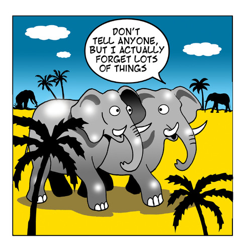 Cartoon: I Forget (medium) by toons tagged animals,elephants,memory,africa,test,forgetfulness,brain,matter,loss