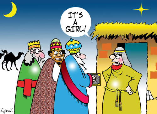 Cartoon: its a girl (medium) by toons tagged christmas,jesus,three,wise,men,nativity,bethlehem,xmas