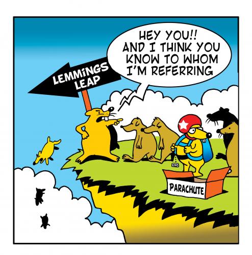 Cartoon: lemmings leap (medium) by toons tagged lemmings,animals,skydiving