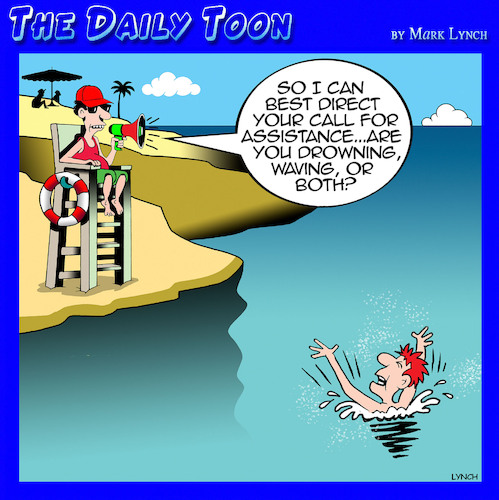 Cartoon: Lifeguard (medium) by toons tagged drowning,call,hold,waving,drowning,call,hold,waving