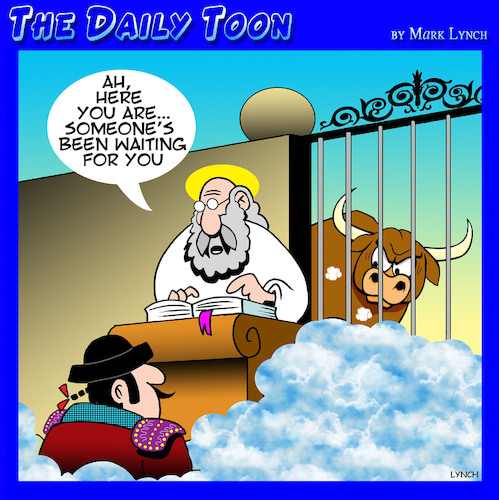 Cartoon: Matador (medium) by toons tagged matador,bull,afterlife,bullfighter,matador,bull,afterlife,bullfighter