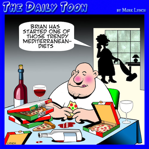 Cartoon: Mediterranean diet (medium) by toons tagged fad,diets,pizza,red,wine,dieting,fad,diets,pizza,red,wine,dieting