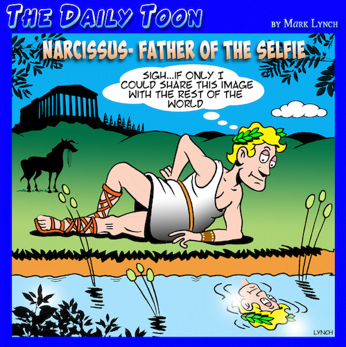 Cartoon: Narcissus (medium) by toons tagged narcissus,greek,mythology,gods,selfies,narcissus,greek,mythology,gods,selfies