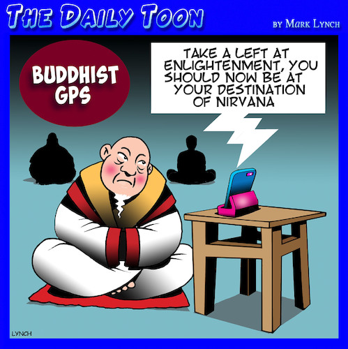 Cartoon: Nirvana (medium) by toons tagged enlightenment,gps,systems,buddhism,nirvana,enlightenment,gps,systems,buddhism,nirvana
