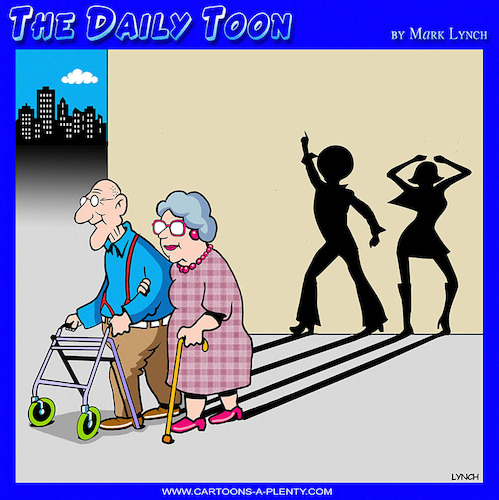 Cartoon: Now and then (medium) by toons tagged ageing,pensioners,disco,seventies,sixties,dancing,flower,power
