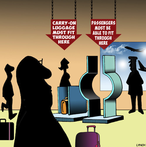 Cartoon: Obese passengers (medium) by toons tagged obesity,fat,passengers,airline,check,in,overweightairline,luggage,airport,security,obesity,fat,passengers,airline,check,in,overweightairline,luggage,airport,security