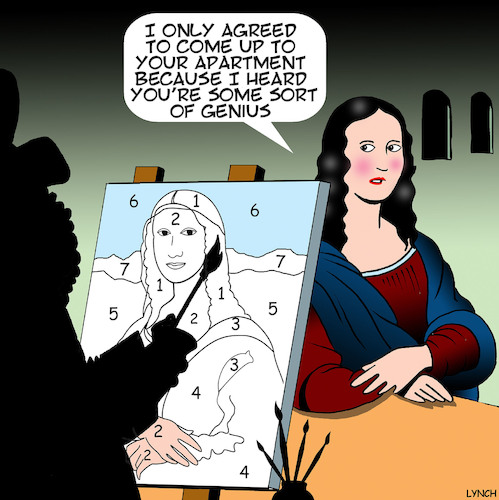 Cartoon: Paint by numbers (medium) by toons tagged mona,lisa,paint,by,numbers,leonardo,da,vinci,artists,portrait,painting,history,mona,lisa,paint,by,numbers,leonardo,da,vinci,artists,portrait,painting,history