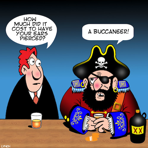 Cartoon: Piercings (medium) by toons tagged ears,pierced,buccaneer,pirates,body,art,ears,pierced,buccaneer,pirates,body,art