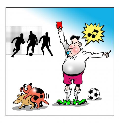 Cartoon: red card (medium) by toons tagged football,soccer,dogs,copulating,doggy,style,sport,red,card,penalty,referees