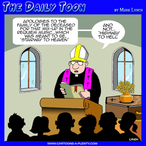 Cartoon: Requiem music (medium) by toons tagged funeral,dirge,mixup,stairway,to,heaven,highway,hell,funeral,dirge,mixup,stairway,to,heaven,highway,hell