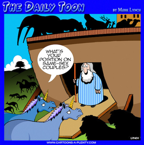 Cartoon: Same sex couples (medium) by toons tagged unicorns,noahs,ark,gay,homosexuals,unicorns,noahs,ark,gay,homosexuals