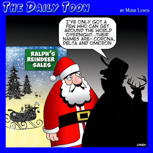 Cartoon: Santas helpers (medium) by toons tagged omicron,delta,corona,covid,santa,reindeers,omicron,delta,corona,covid,santa,reindeers