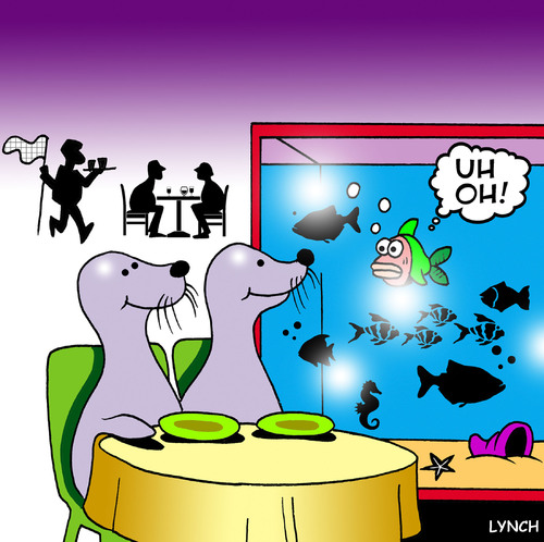 Cartoon: seal dinner (medium) by toons tagged seals,restaurant,fish,cafe,seafood