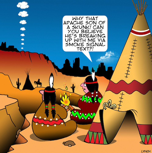 Cartoon: Smoke signals (medium) by toons tagged texting,indians,apache,american,west,smoke,signals,history,broken,romance,texting,indians,apache,american,west,smoke,signals,history,broken,romance
