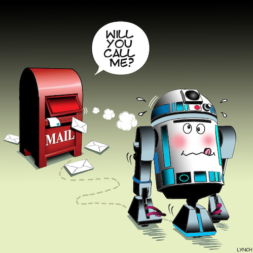 Cartoon: Star wars cartoon (medium) by toons tagged r2d2,star,wars,post,box,robots,artificial,intelligence,ai,mail,r2d2,star,wars,post,box,robots,artificial,intelligence,ai,mail