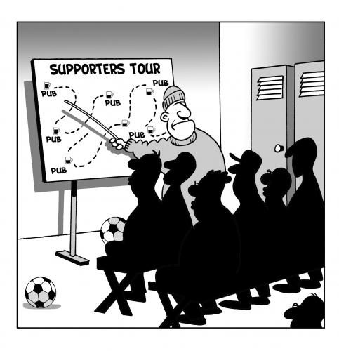Cartoon: supporters tour (medium) by toons tagged football,soccer,supporters,pubs,beer