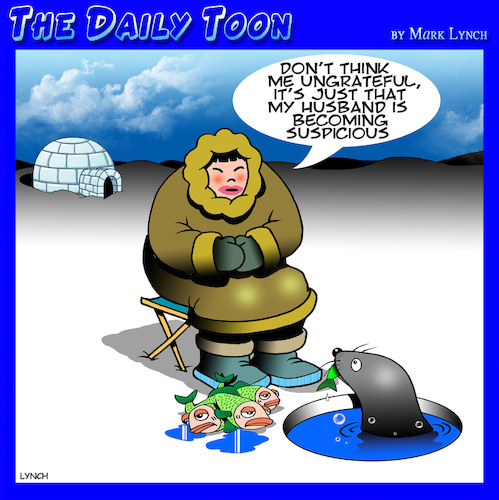 Cartoon: Suspicious husband (medium) by toons tagged seals,unfaithful,monogamous,fishing,eskimos,igloo,suspicious,husband,seals,unfaithful,monogamous,fishing,eskimos,igloo,suspicious,husband