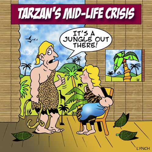 Cartoon: Tarzans mid life crisis (medium) by toons tagged tarzan,mid,life,crisis,growing,up,jungle,family,apes