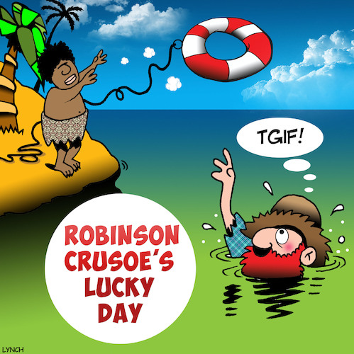 Cartoon: TGIF (medium) by toons tagged robinson,crusoe,thank,god,its,friday,desert,island,life,preserver,raft,tgif,robinson,crusoe,thank,god,its,friday,desert,island,life,preserver,raft,tgif