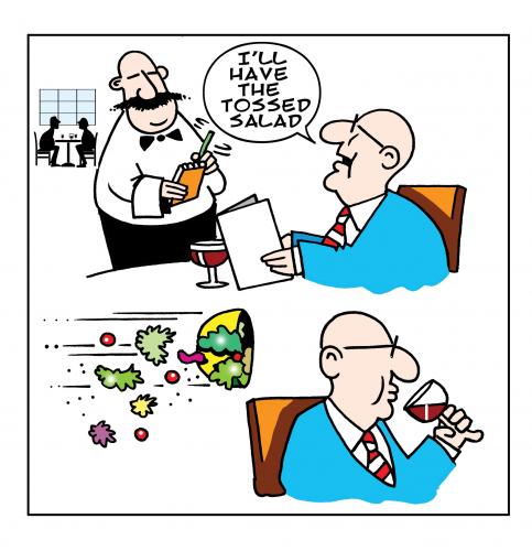 Cartoon: tossed salad (medium) by toons tagged tossed,salad,food,restaurants,waiters,cafe,wine