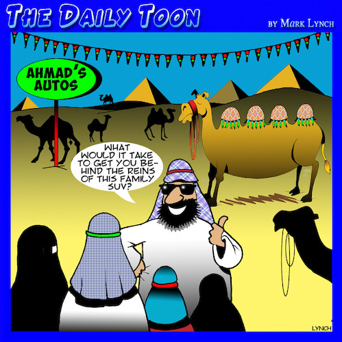 Cartoon: Used car salesman (medium) by toons tagged used,cars,sales,lines,camels,family,suv,motor,auto,used,cars,sales,lines,camels,family,suv,motor,auto