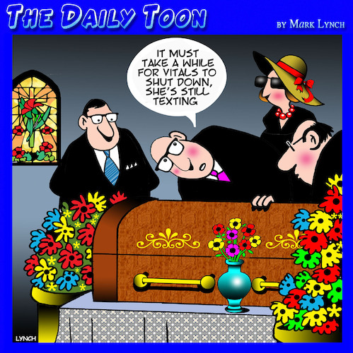 Cartoon: Vital statistics (medium) by toons tagged death,texting,funerals,death,texting,funerals