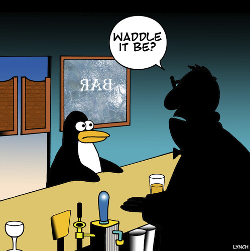 Cartoon: Waddling penguin (medium) by toons tagged penguins,animals,birds,flightless,alcohol,bartender,penguins,animals,birds,flightless,alcohol,bartender