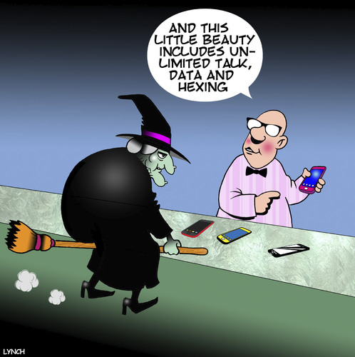 Cartoon: witch phone (medium) by toons tagged witches,smartphone,unlimited,data,myths,phone,sales,technology,witches,smartphone,unlimited,data,myths,phone,sales,technology