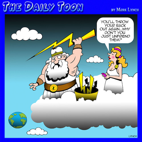 Cartoon: Zeus (medium) by toons tagged lightning,gods,unfriended,lightning,gods,unfriended