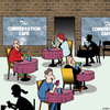 Cartoon: Conversation cafe (small) by toons tagged social,media,facebook,google,smart,phones,ipads,instagram,mobile,devices,cafe,coffee