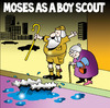 Cartoon: Moses as a boy scout (small) by toons tagged moses boy scouts good deeds god red sea staff older people traffic city buildings