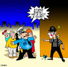 Cartoon: stand back (small) by toons tagged mime,police,gun,control,street,performer,circus,entertainment