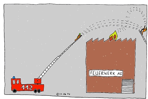 Cartoon: Feuer (medium) by Müller tagged feuer,feuerwehr,brand,fire,firefighter,pyromanie,pyromaniac,feuerwerk,firework